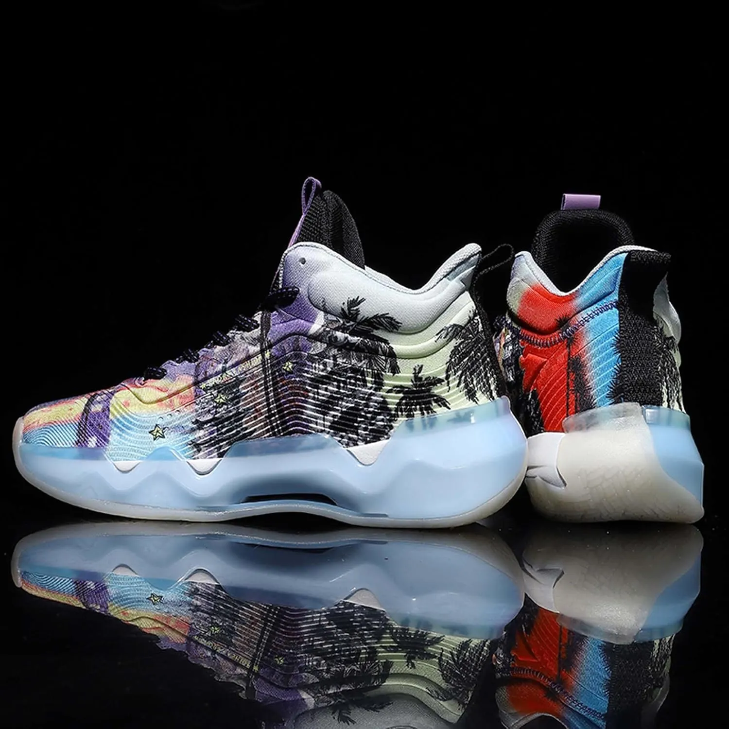 Mens and Womens Mid Top Lace Up Basketball Sneakers Comfortable and Breathable Running Shoes Anti Slip and Wear Resistant Walking Shoes Couple Park Walking Shoes Fitness Training Shoes