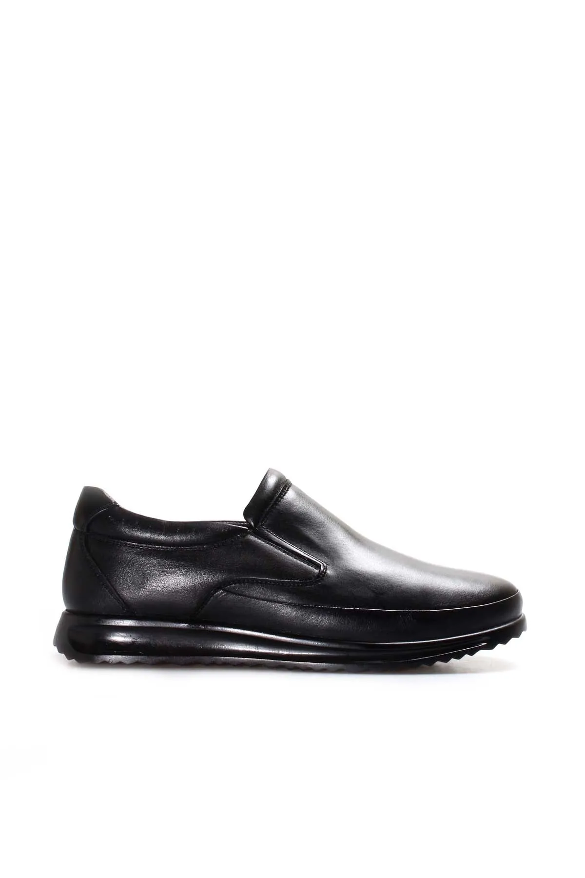 Men's Black Leather Slip-On Loafers with Textured Sole and Fur Lining - Wessi