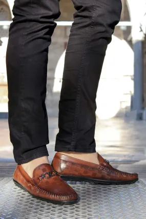 Men's Brown Checkered Leather Loafers-Wessi