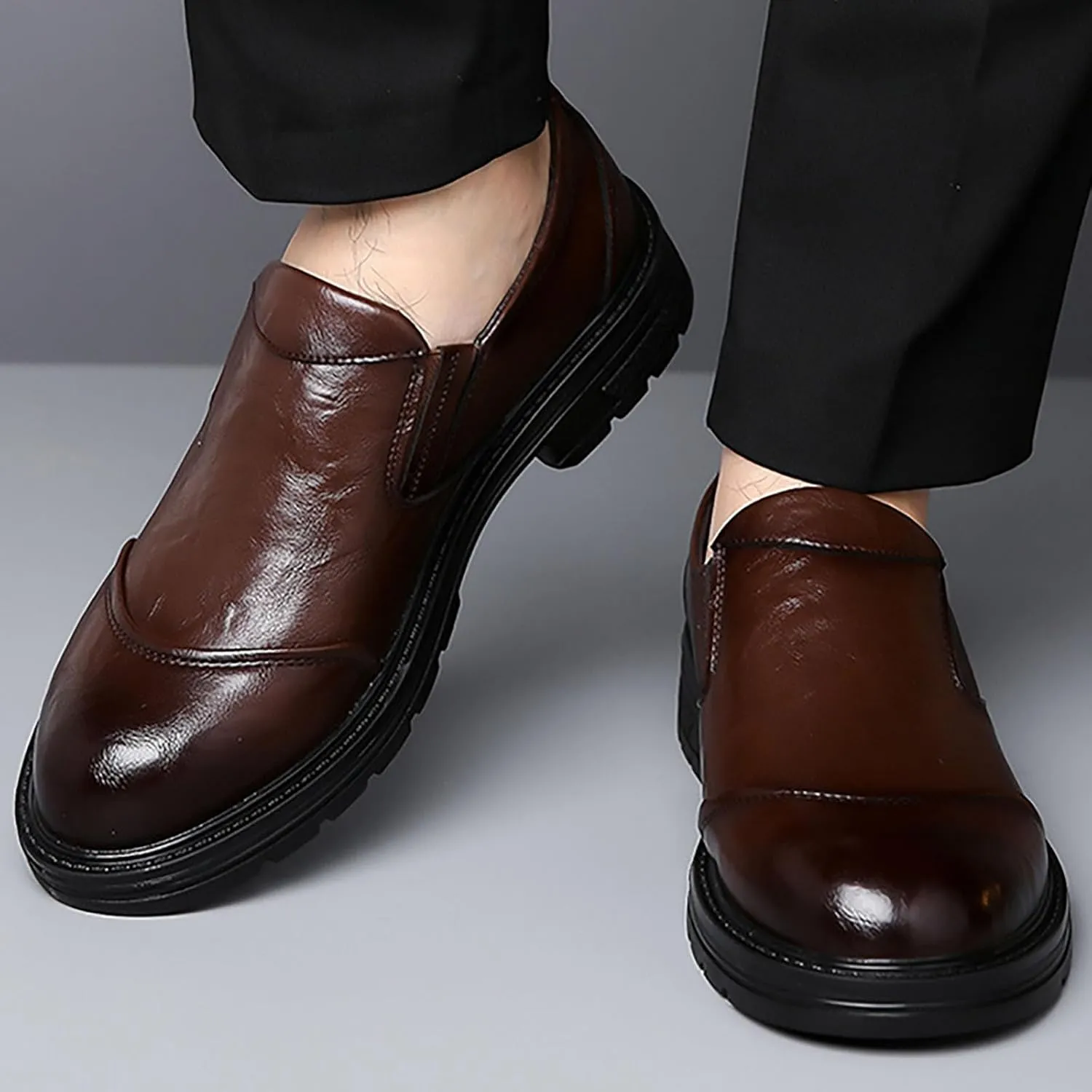 Mens Casual Dress Shoes Quality Breathable Slip On Leather Shallow Soft Leather Office Business Shoes Driving