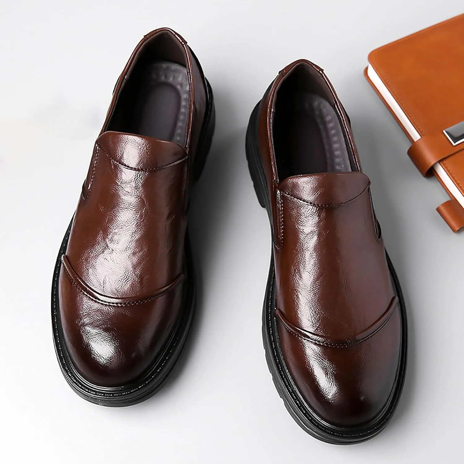 Mens Casual Dress Shoes Quality Breathable Slip On Leather Shallow Soft Leather Office Business Shoes Driving
