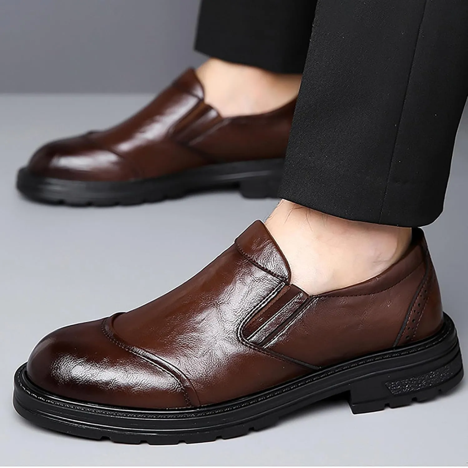 Mens Casual Dress Shoes Quality Breathable Slip On Leather Shallow Soft Leather Office Business Shoes Driving