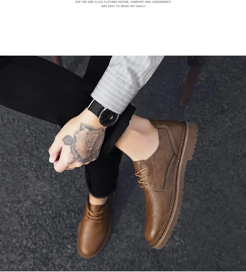 Men's Casual Premium Genuine Leather Lace-up Slip-On Oxford Shoes,Hand-Sewn Lightweight Dress Comfort Leather Shoes