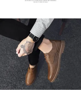 Men's Casual Premium Genuine Leather Lace-up Slip-On Oxford Shoes,Hand-Sewn Lightweight Dress Comfort Leather Shoes
