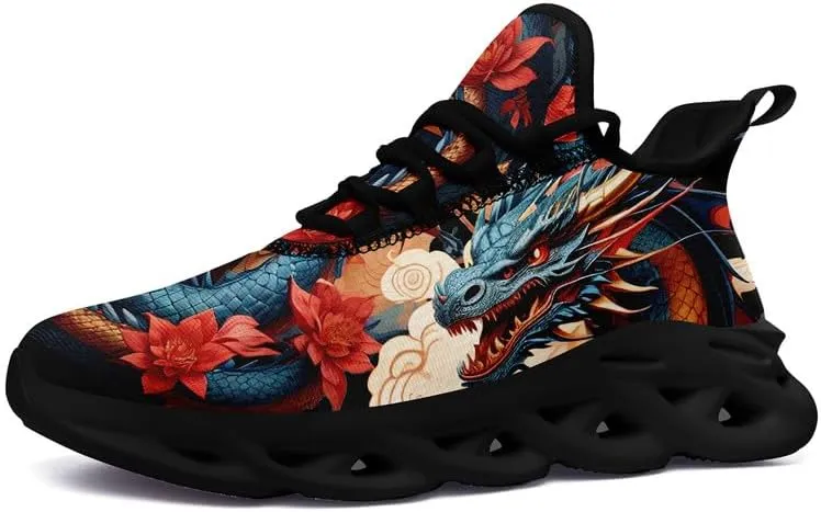 Mens Dragon Running Shoes Breathable Cushion Non Slip Outdoor Sports Walking Sneaker Tennis Jogging Training Tennis Shoes