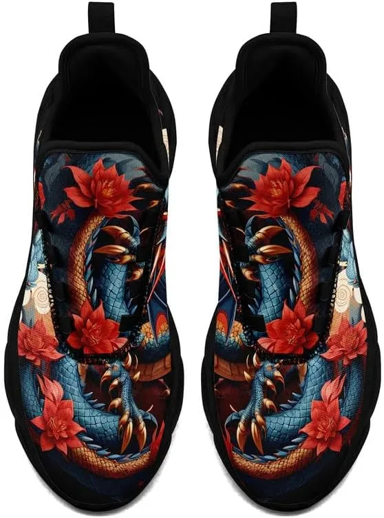 Mens Dragon Running Shoes Breathable Cushion Non Slip Outdoor Sports Walking Sneaker Tennis Jogging Training Tennis Shoes