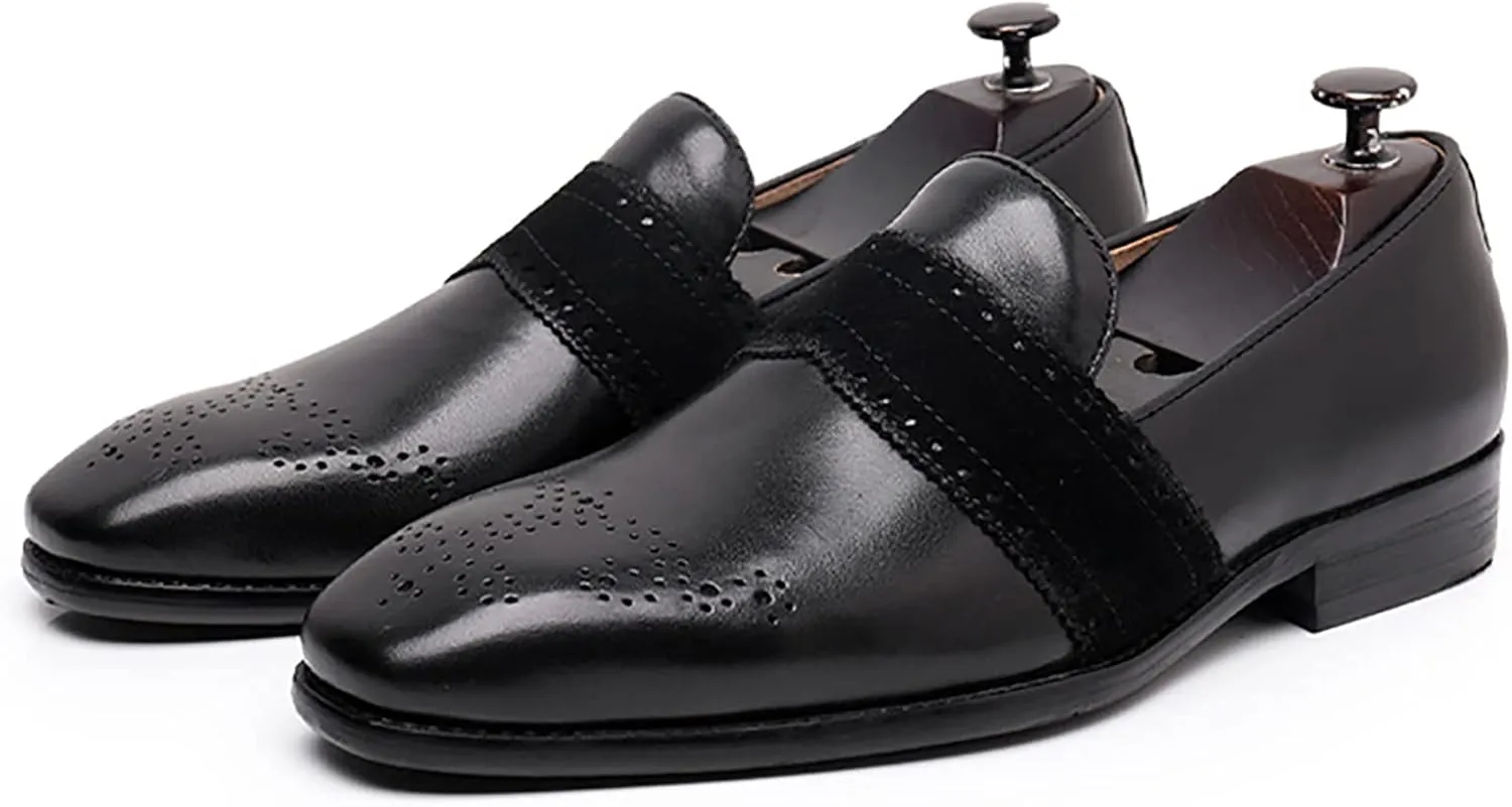 Men's Dress Leather Shoes Formal Oxford Shoes for Men Round Toe Casual Business Leather Shoes Comfortable Wedding Shoes Slip On Leather Driving Shoes,Black,6.5US/38EU