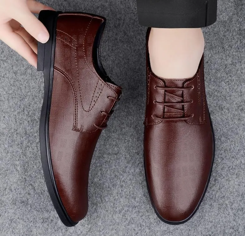 Men's Genuine Leather Oxford Dress Shoes - Classic Patent Leather Formal Business Casual Footwear for Office & Parties