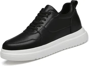 Men's Invisible Height Increasing Leather Sneakers Classic Lace Up 3.9 Inches Taller Fashion Elevator Shoes Breathable Casual Shoes