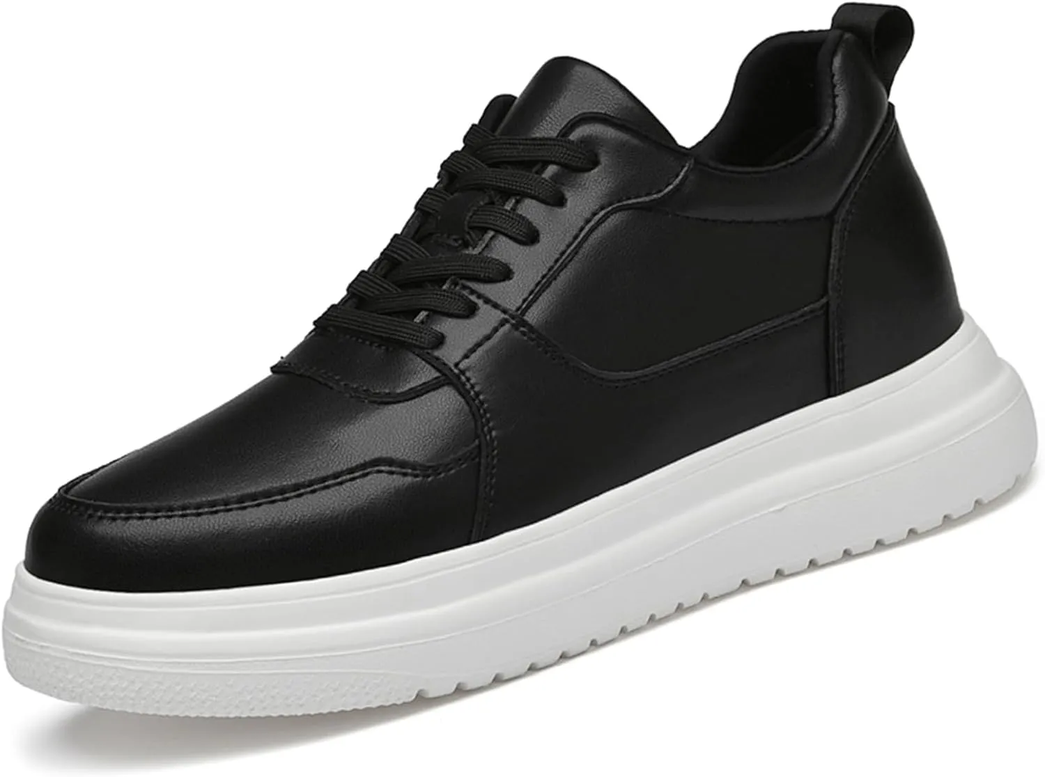 Men's Invisible Height Increasing Leather Sneakers Classic Lace Up 3.9 Inches Taller Fashion Elevator Shoes Breathable Casual Shoes