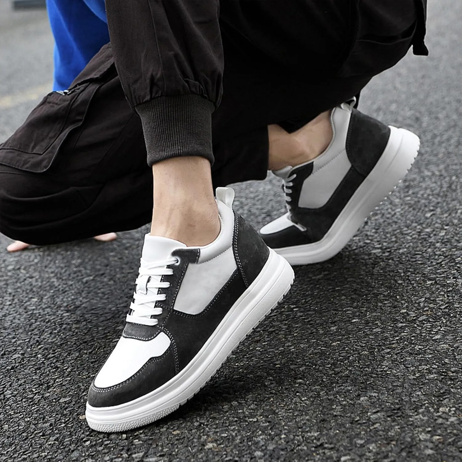 Men's Invisible Height Increasing Leather Sneakers Classic Lace Up 3.9 Inches Taller Fashion Elevator Shoes Breathable Casual Shoes