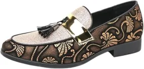 Mens Loafers Metallic Glitter Slip-on Smoking Shoes Moccasins Leather Dress Shoes