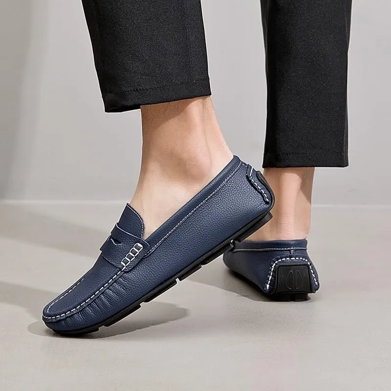 Men's Loafers - Round Toe Solid Color Faux Leather Loafers, Flexible Lightweight Comfortable Slip-Ons for Driving, Casual, and Wedding Wear