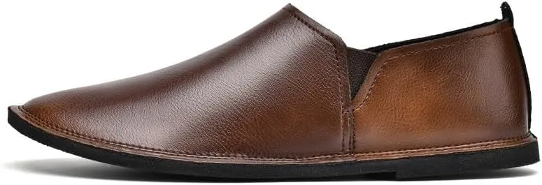 Men's Loafers Solid Color Round Toe Slip-On Shoes Lightweight Flat Heel Anti-Slip Driving Loafers for Casual and Formal Wear