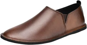 Men's Loafers Solid Color Round Toe Slip-On Shoes Lightweight Flat Heel Anti-Slip Driving Loafers for Casual and Formal Wear