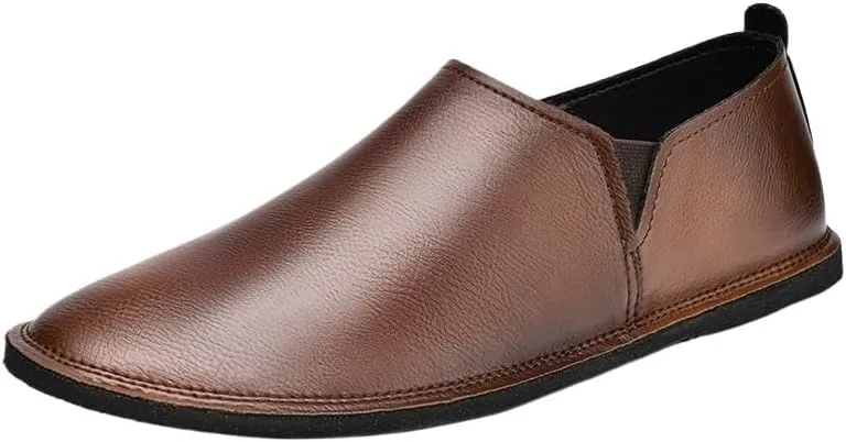 Men's Loafers Solid Color Round Toe Slip-On Shoes Lightweight Flat Heel Anti-Slip Driving Loafers for Casual and Formal Wear