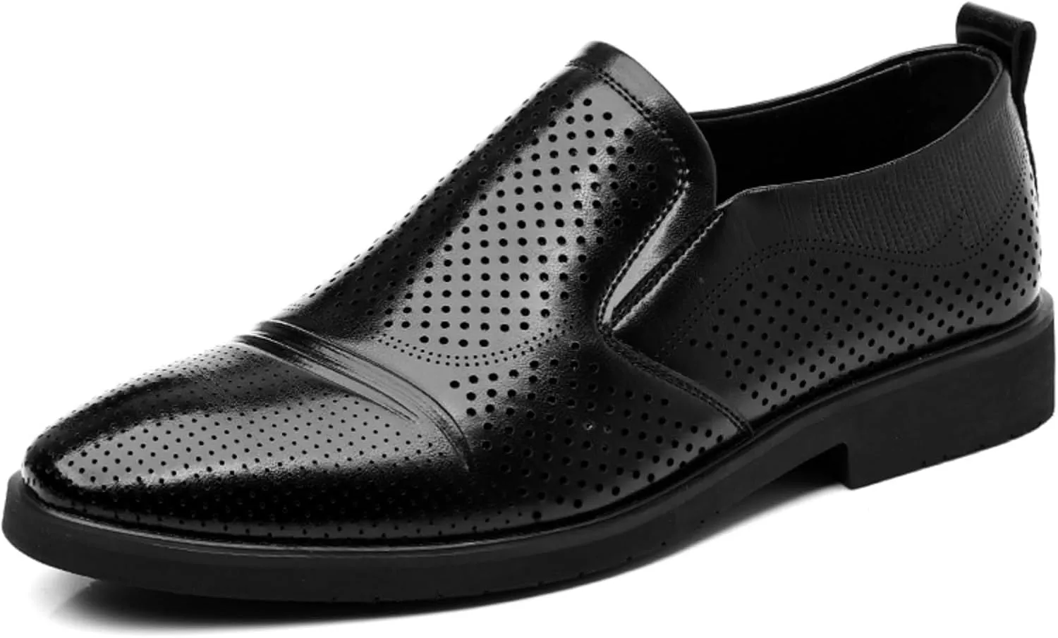 Men's Perforated Breathable Slip - On Loafers, Leather Dress Shoes with Pointed Toe, Derby Style. Ideal for Outings, Parties, Weddings and Other Formal Occasions Brown Black
