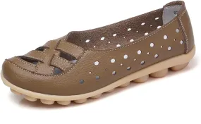 Orthopedic Loafers for Women 2025 Womens Summer Loafers in Breathable Leather Comfortable Hollow Soft Flats Sandals Summer Casual Slip-On