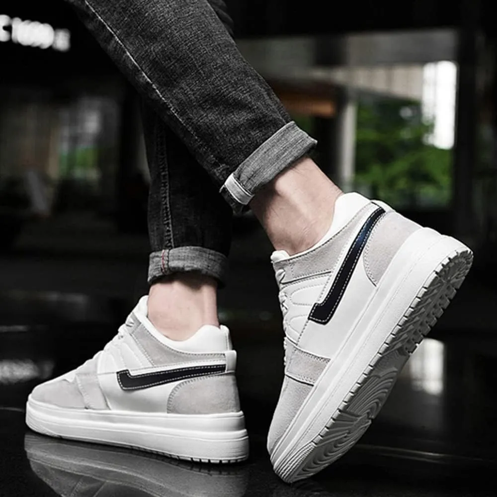 Recyphi Men's Invisible Height Increasing Shoes Height Lifting Elevator Leather Shoes Fashion Sneakers 2.4"