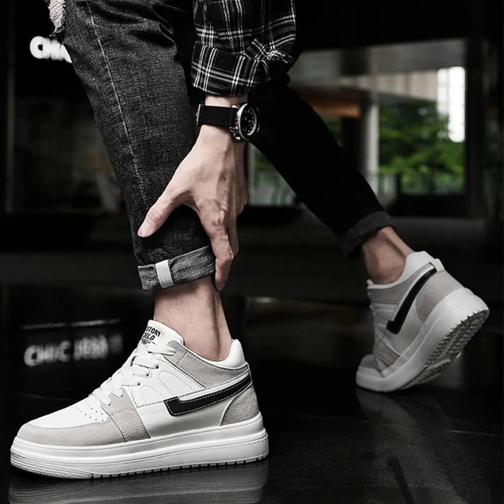 Recyphi Men's Invisible Height Increasing Shoes Height Lifting Elevator Leather Shoes Fashion Sneakers 2.4"