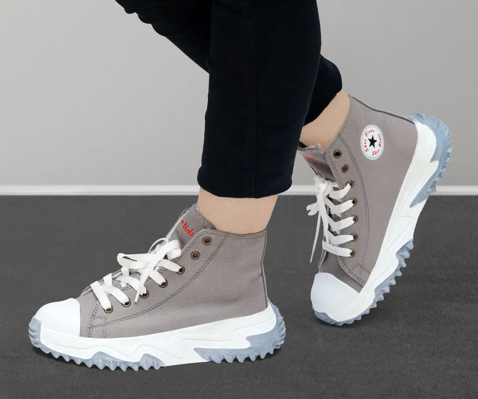 SHOE BLATE Women and Girls Latest Collection Stylish Casual Shoes Sneakers High Tops For Women (Grey , 4)