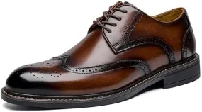 Spring Men's Leather Shoes Men's Leather Business Casual Soft Bottom Derby Men's Leather Shoes Handmade British Style Brogue Wedding Shoes(Brown,41)