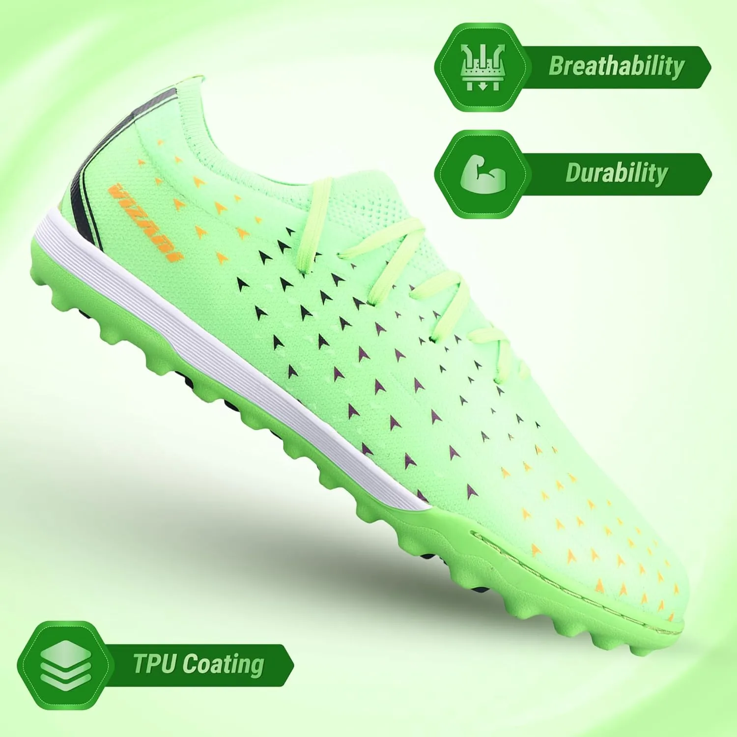 Vizari Tioga Turf Soccer Shoes for Boys and Girls| Turf Shoes with Durable Polyurethane Sole | Youth Football Turf Shoes with Molded Rubber Oursole | Optimal Traction on All Surfaces