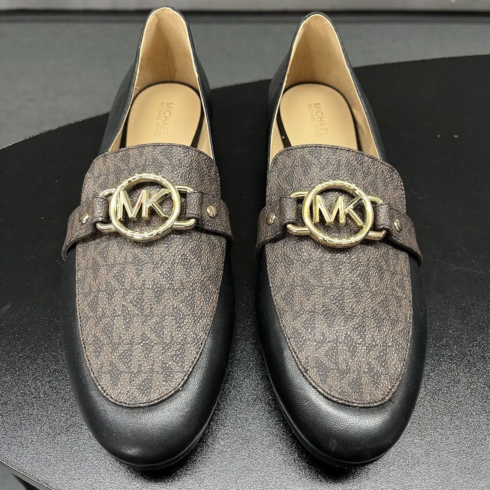 Women's Michael Kors Rory Loafer Black/Brown Flats Men's Size 9.5