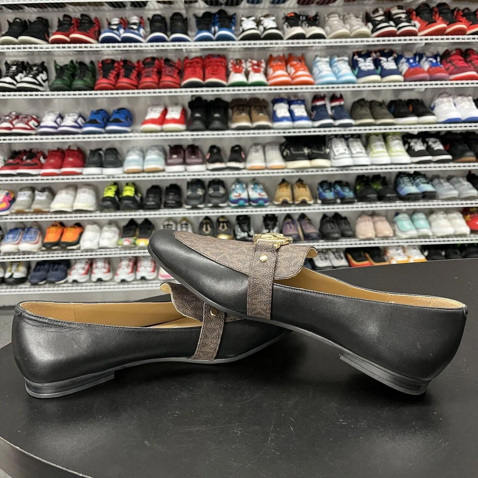 Women's Michael Kors Rory Loafer Black/Brown Flats Men's Size 9.5
