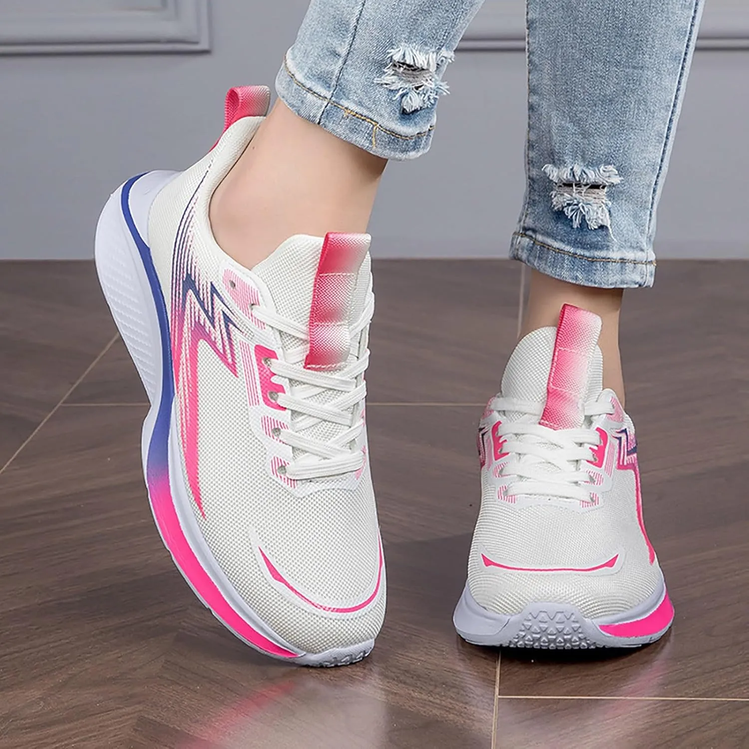Womens Slip On Sneakers Gym Arch Support Breathable Lightweight Comfort Tennis Walking Trainer Lace Up Low Top Shoes