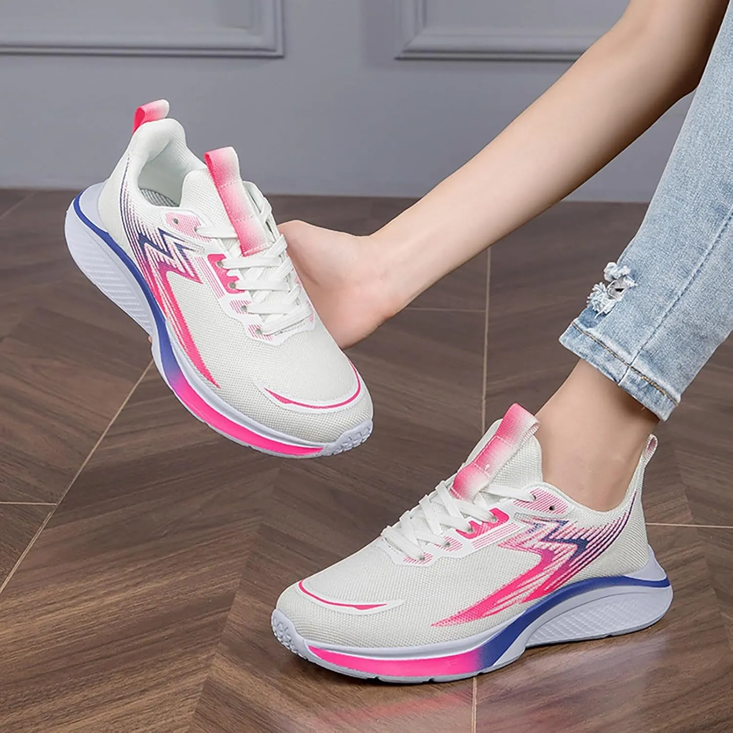Womens Slip On Sneakers Gym Arch Support Breathable Lightweight Comfort Tennis Walking Trainer Lace Up Low Top Shoes