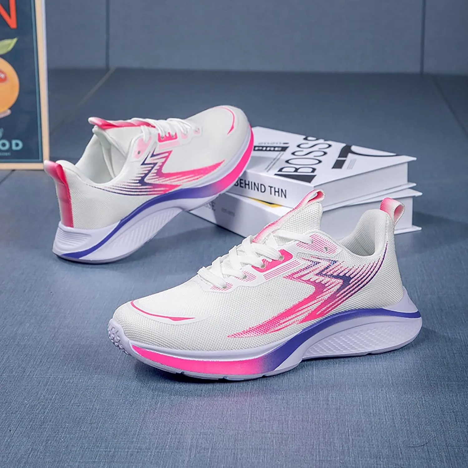 Womens Slip On Sneakers Gym Arch Support Breathable Lightweight Comfort Tennis Walking Trainer Lace Up Low Top Shoes