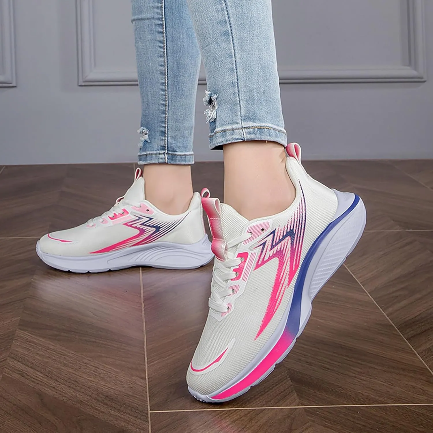 Womens Slip On Sneakers Gym Arch Support Breathable Lightweight Comfort Tennis Walking Trainer Lace Up Low Top Shoes